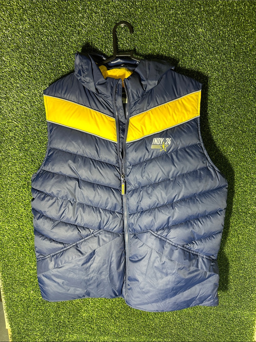 NBA Navy and Yellow Quilted Hooded Puffer Vest Indy 24